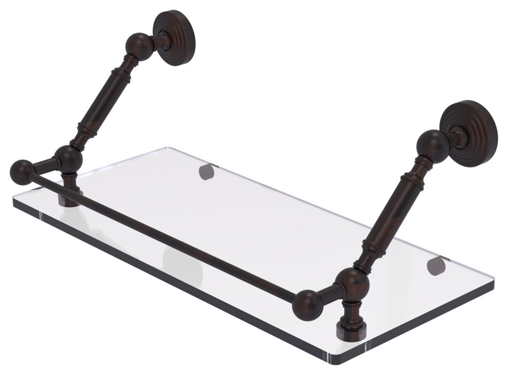 Waverly Place 18" Floating Glass Shelf with Gallery Rail, Venetian Bronze