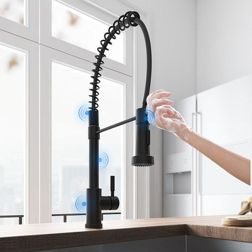 Matte Black Spring Style Touch Control Kitchen Faucet with Pull Out Sprayer