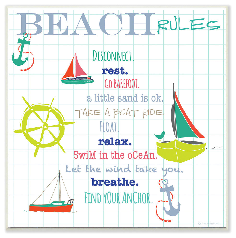 "Beach Rules Typog And Icons V2" Wall Plaque Art