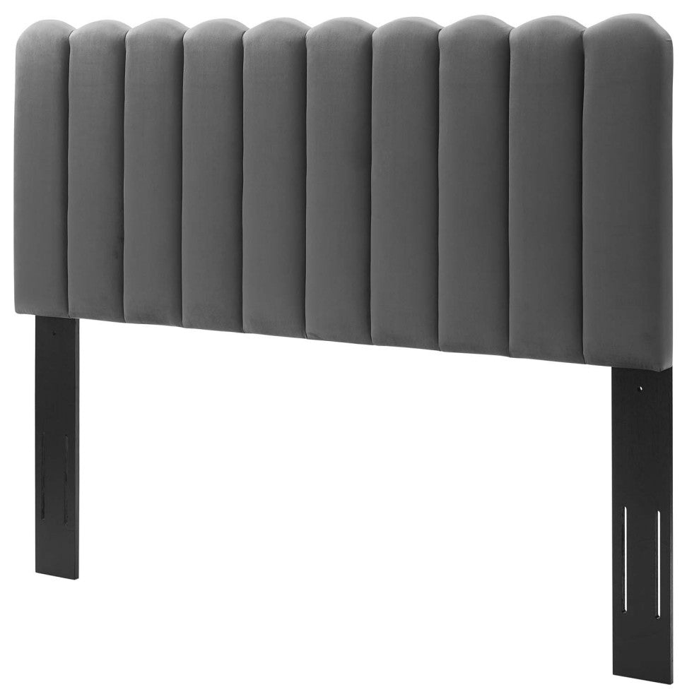 Headboard, King Size, Velvet, Dark Gray, Modern Contemporary, Bedroom