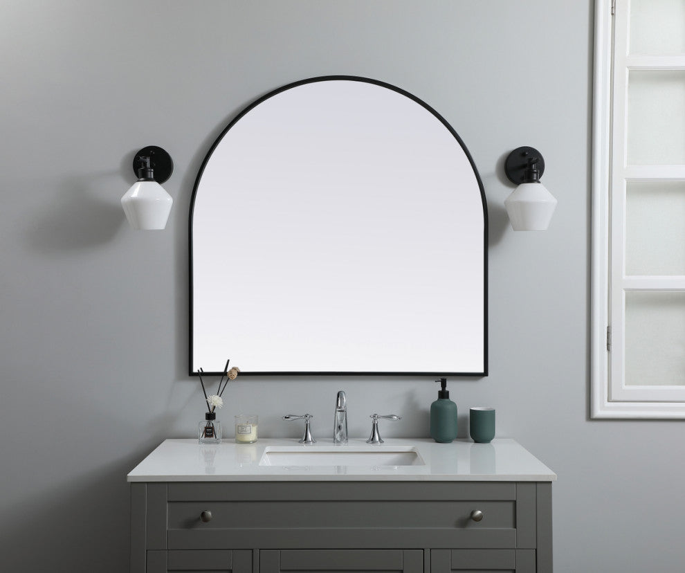 Elegant Decor Metal Frame Arch Mirror 36X36" in Black