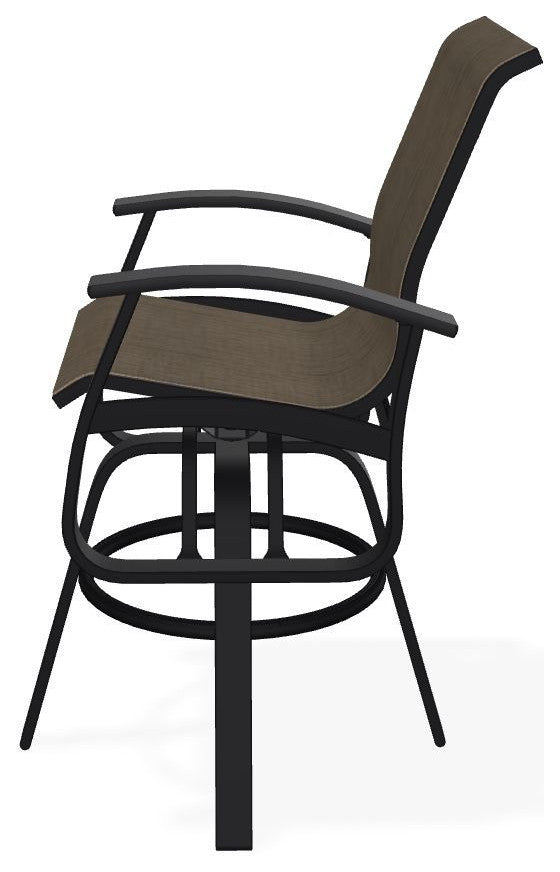 Belle Isle Sling Bar Height Outdoor Swivel Armchair, Kora/Black
