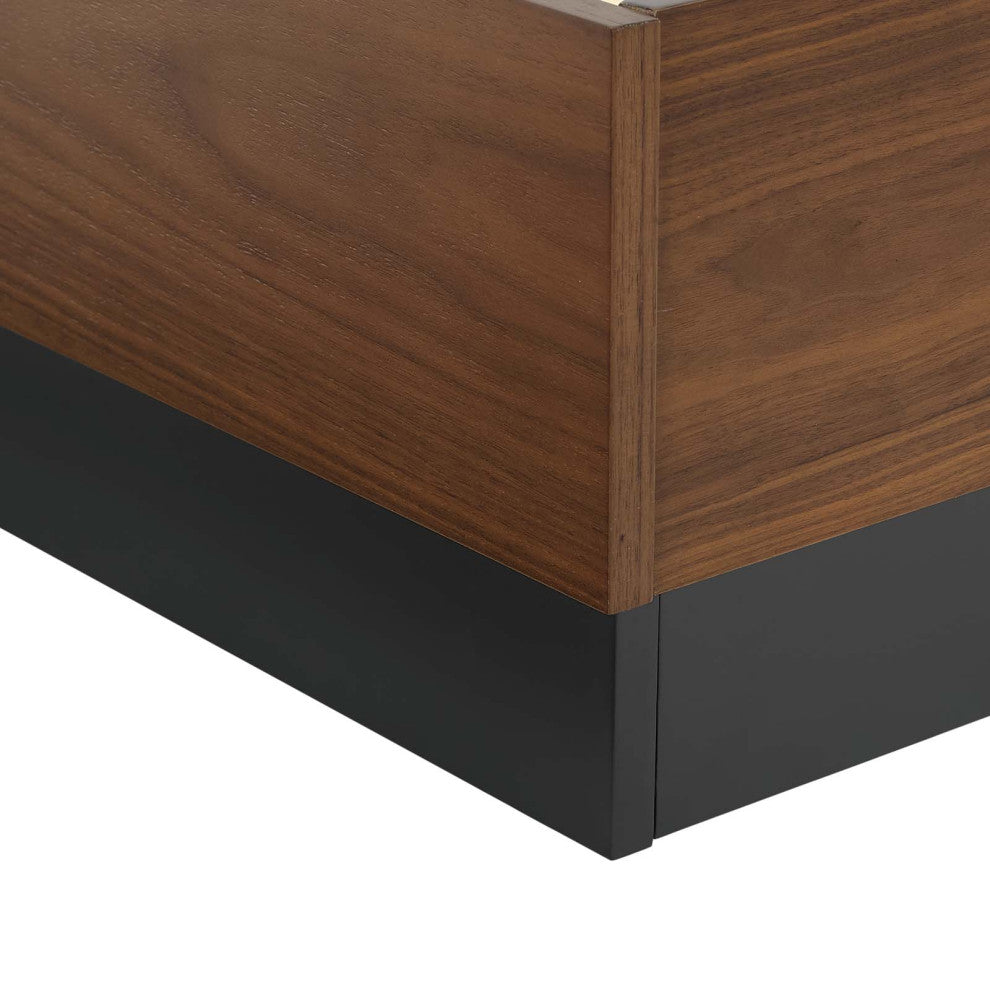 Platform Bed Frame, Queen Size, Wood, Brown Walnut, Modern Farmhouse, Bedroom