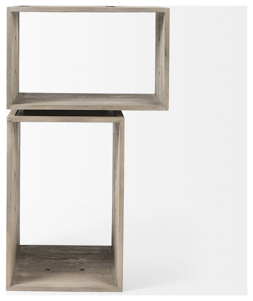 Set of Two Rustic Light Gray Brown Cube Box Shelves