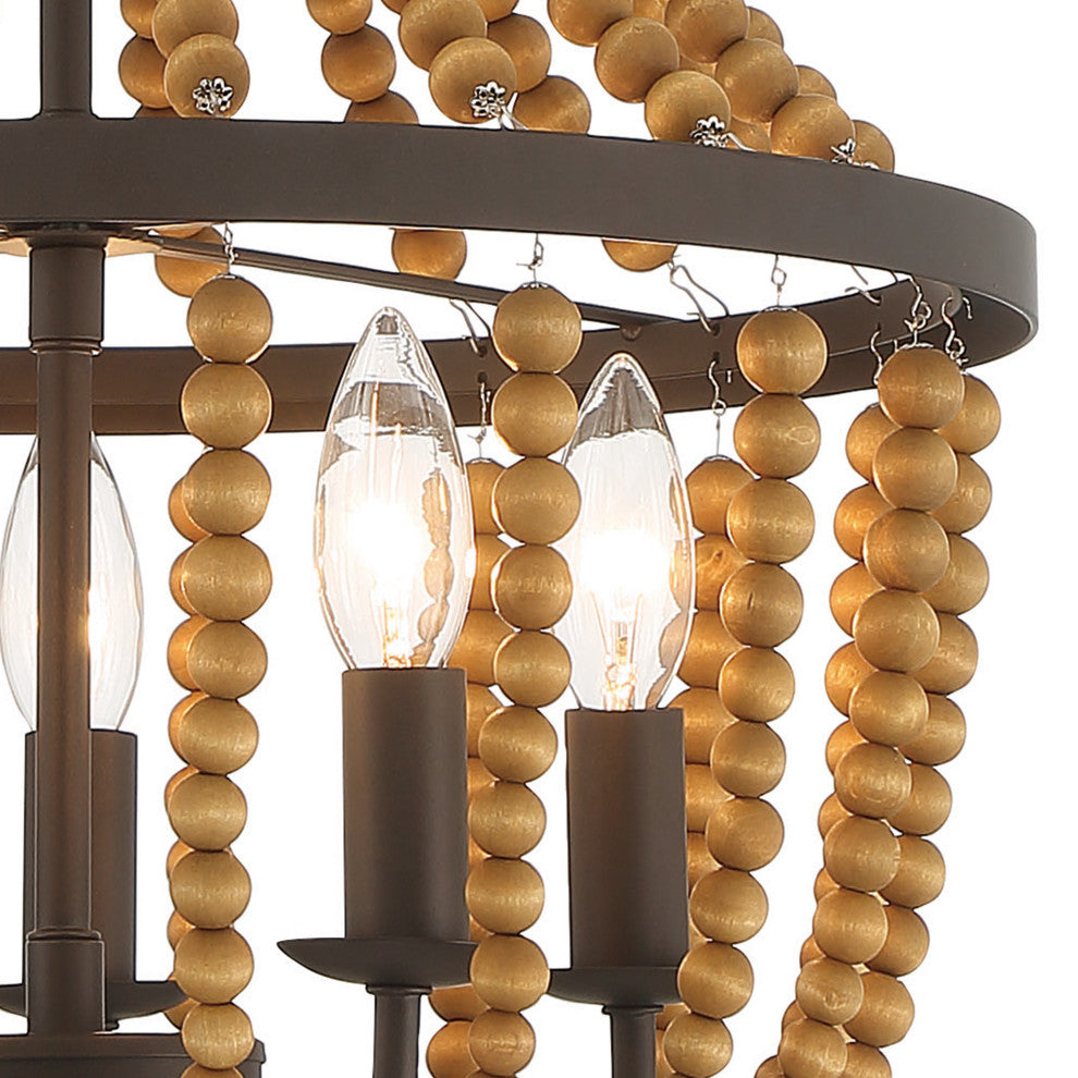 5 - Light Candle Style Empire Chandelier with Beaded Accents, Oil Rubbed Bronze