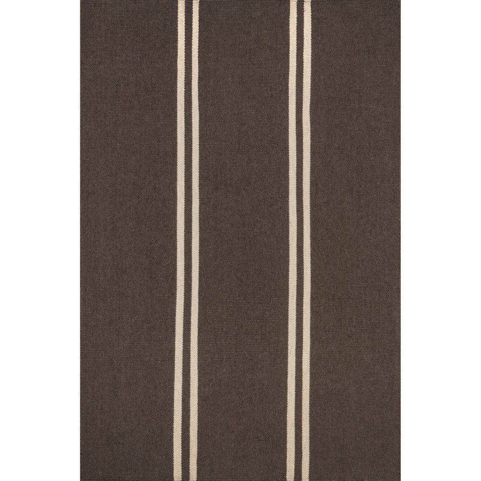 Elowen Double Striped Wool Area Rug, Dark Brown 9'x12'
