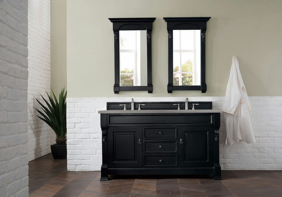 Brookfield 60" Double Vanity, Antique Black w/ 3 CM Grey Expo Quartz Top