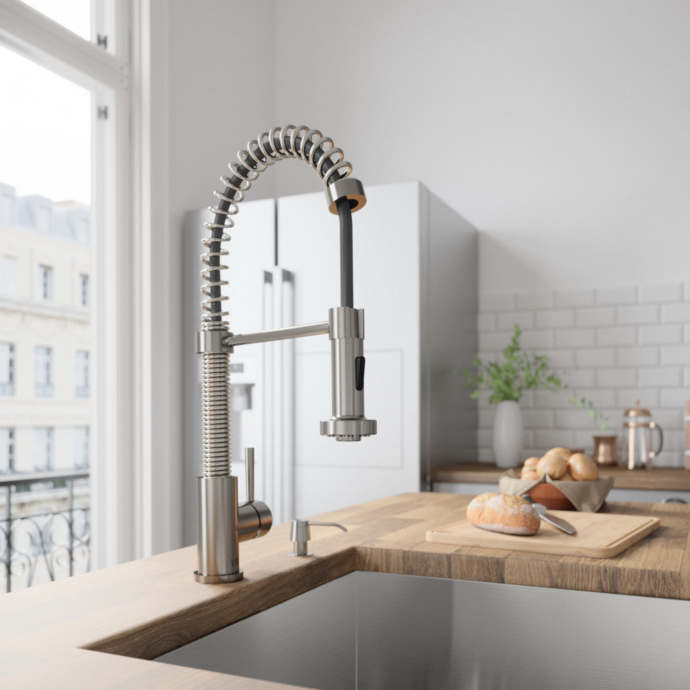 VIGO Edison 19" H Single Handle Pull-Down Sprayer Kitchen Faucet, Stainless Steel, No Sensor, Without Extras