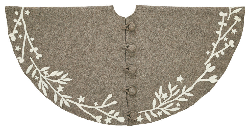 Handmade Christmas Tree Skirt, Felt Branches and Stars on Gray