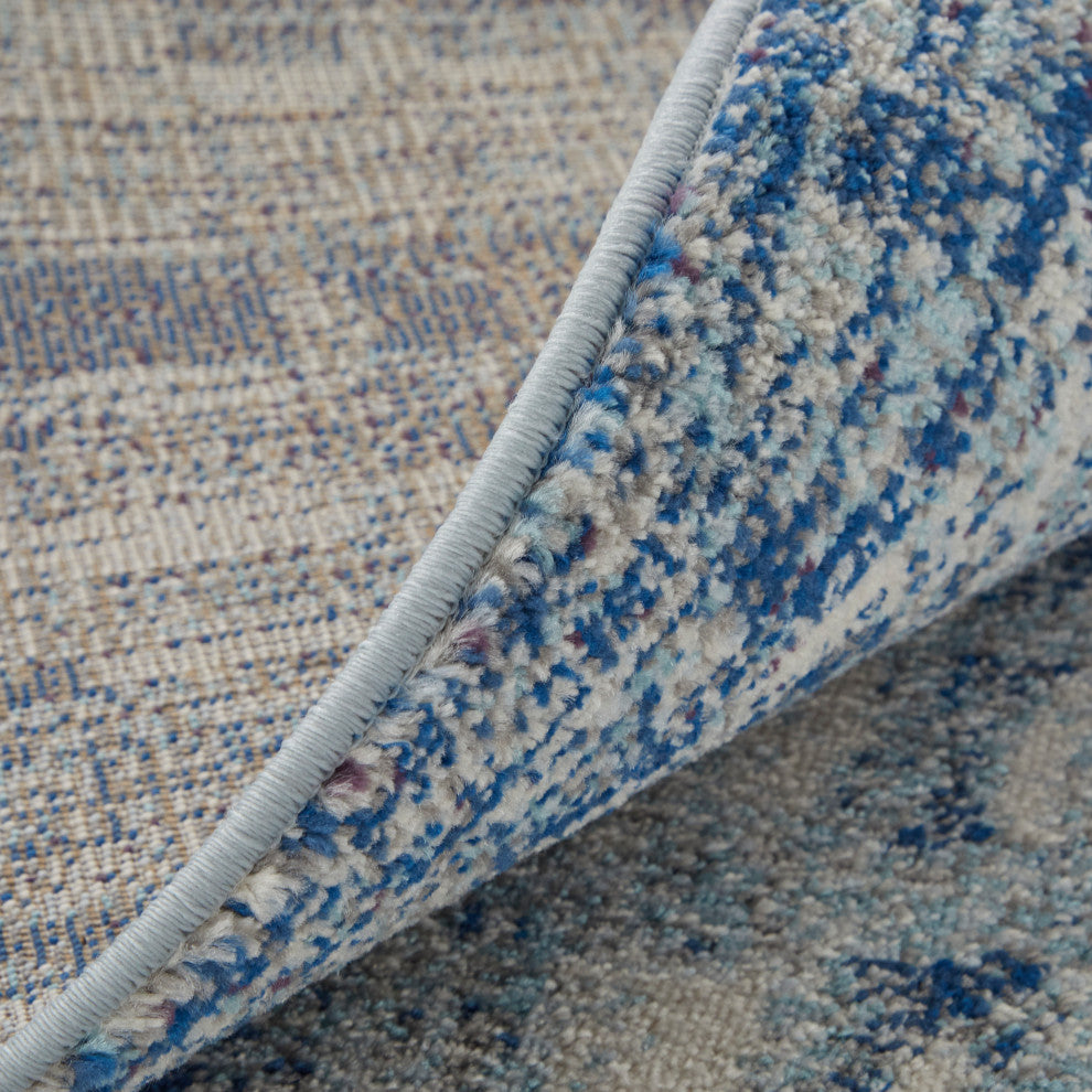 Weave & Wander Adelmo Abstract Contemporary Rug, Blue/Ivory, 2'8"x10'