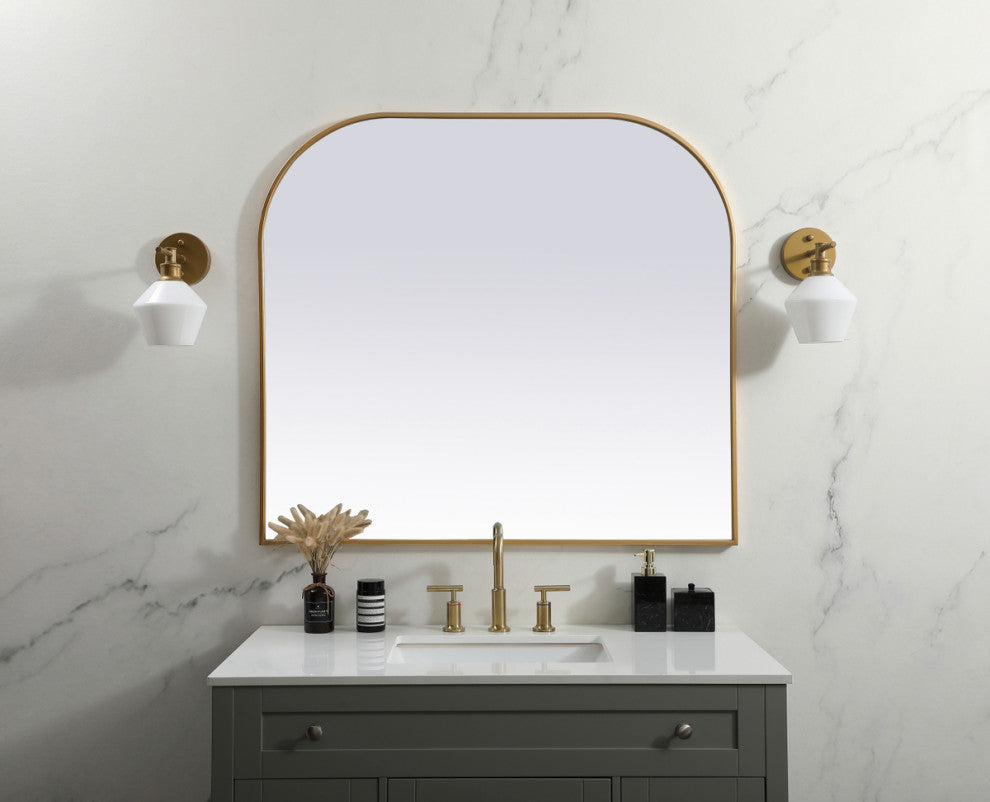 Elegant Decor Metal Frame Arch Mirror 42X38" in Brass