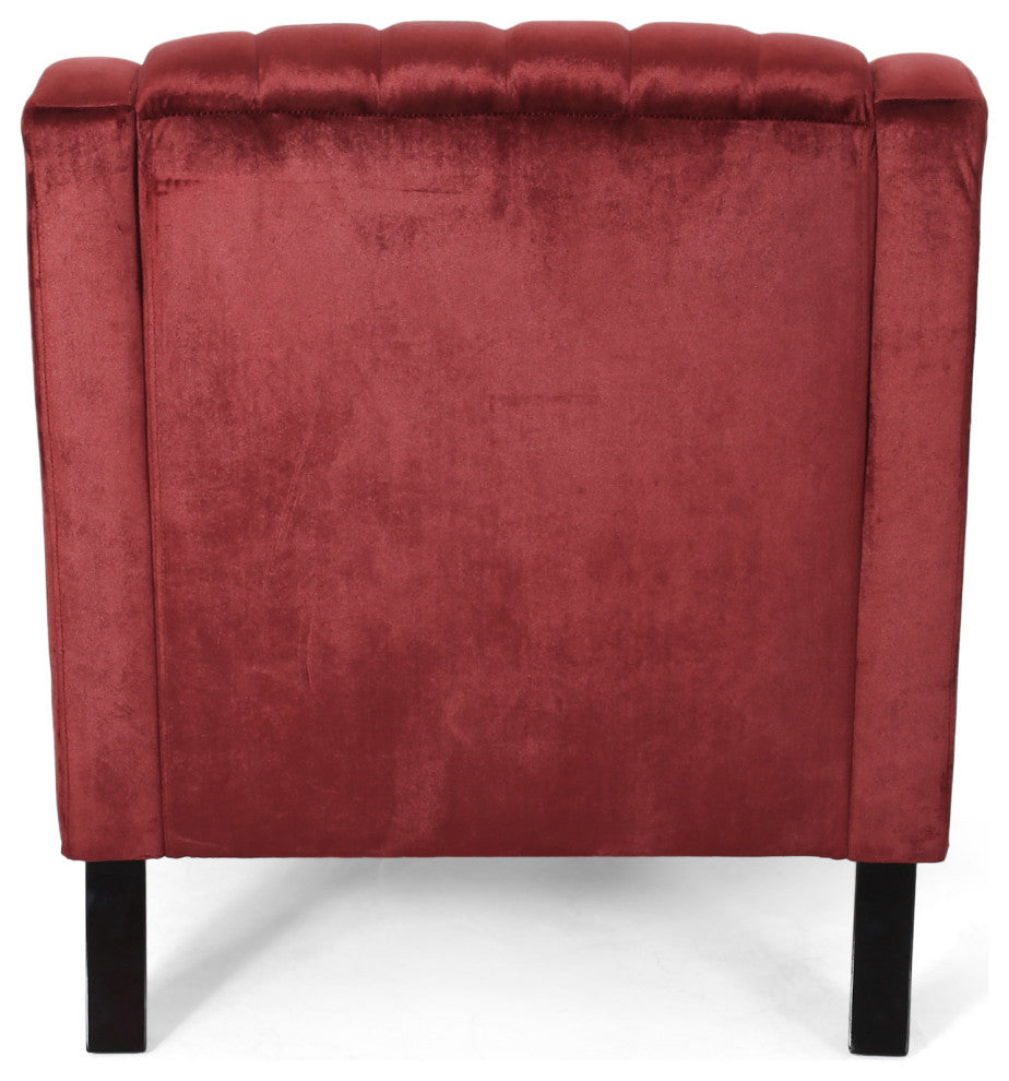 Candice Glam Velvet Club Chair, Garnet and Dark Brown