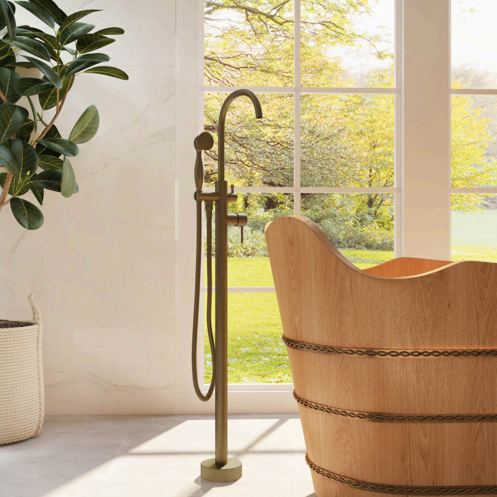 Classic Single Handle Swirling Spout Freestanding Tub Faucet with Handshower