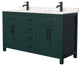 60"DBL Bathroom Vanity Green, Carrara Cult. Marble Countertop, Sinks, Black Trim