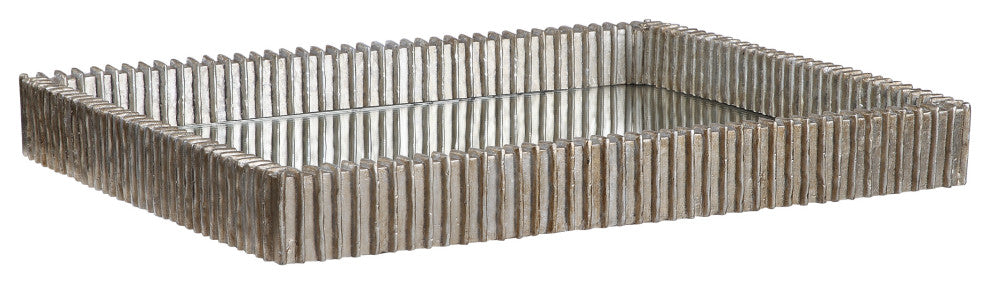 Ribbed Silver Frame Tray Decorative Serving Modern Mirrored