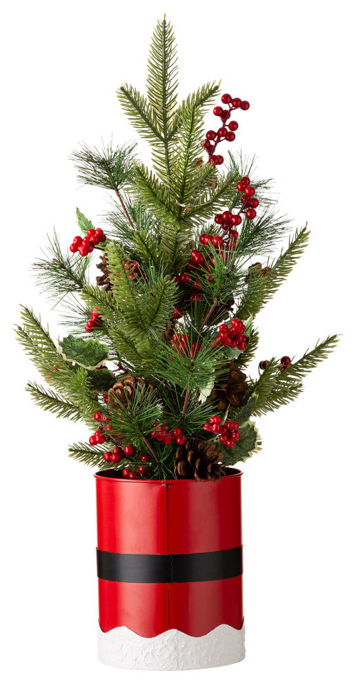 22"H Lighted Santa Belt Potted Table Tree