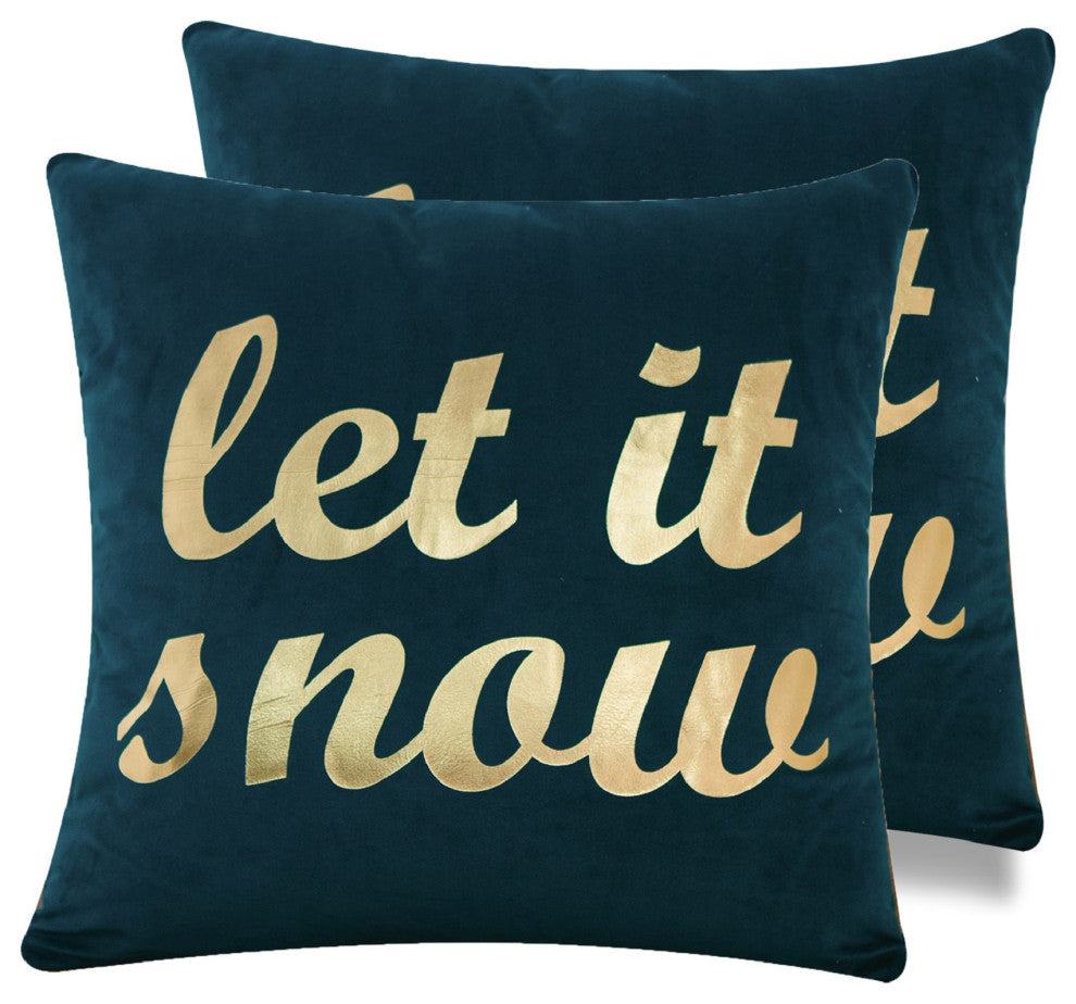 Christmas Icons Throw Pillow Set of 2, Print Gold Let It Snow