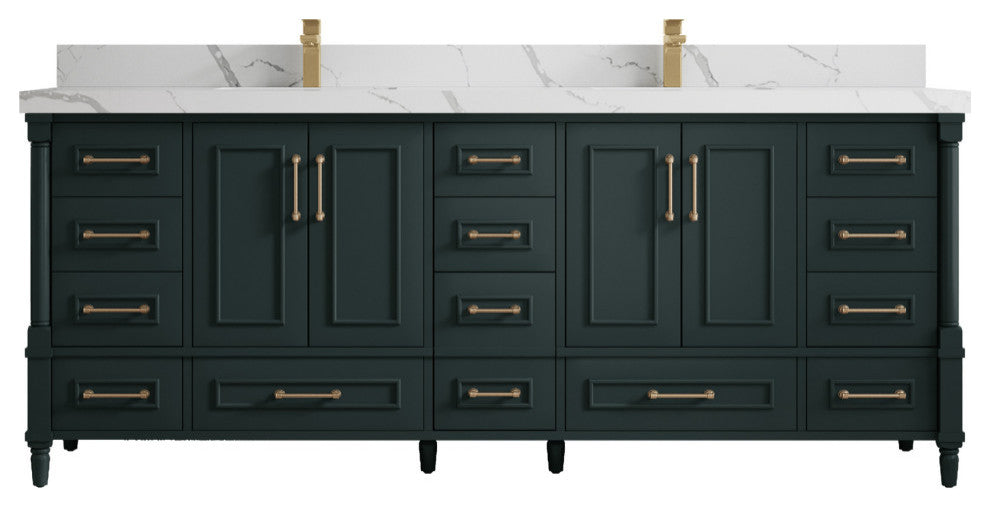 Aberdeen 84 Double Sink Bath Vanity in Dark Forest Green 2" Calacatta Laza