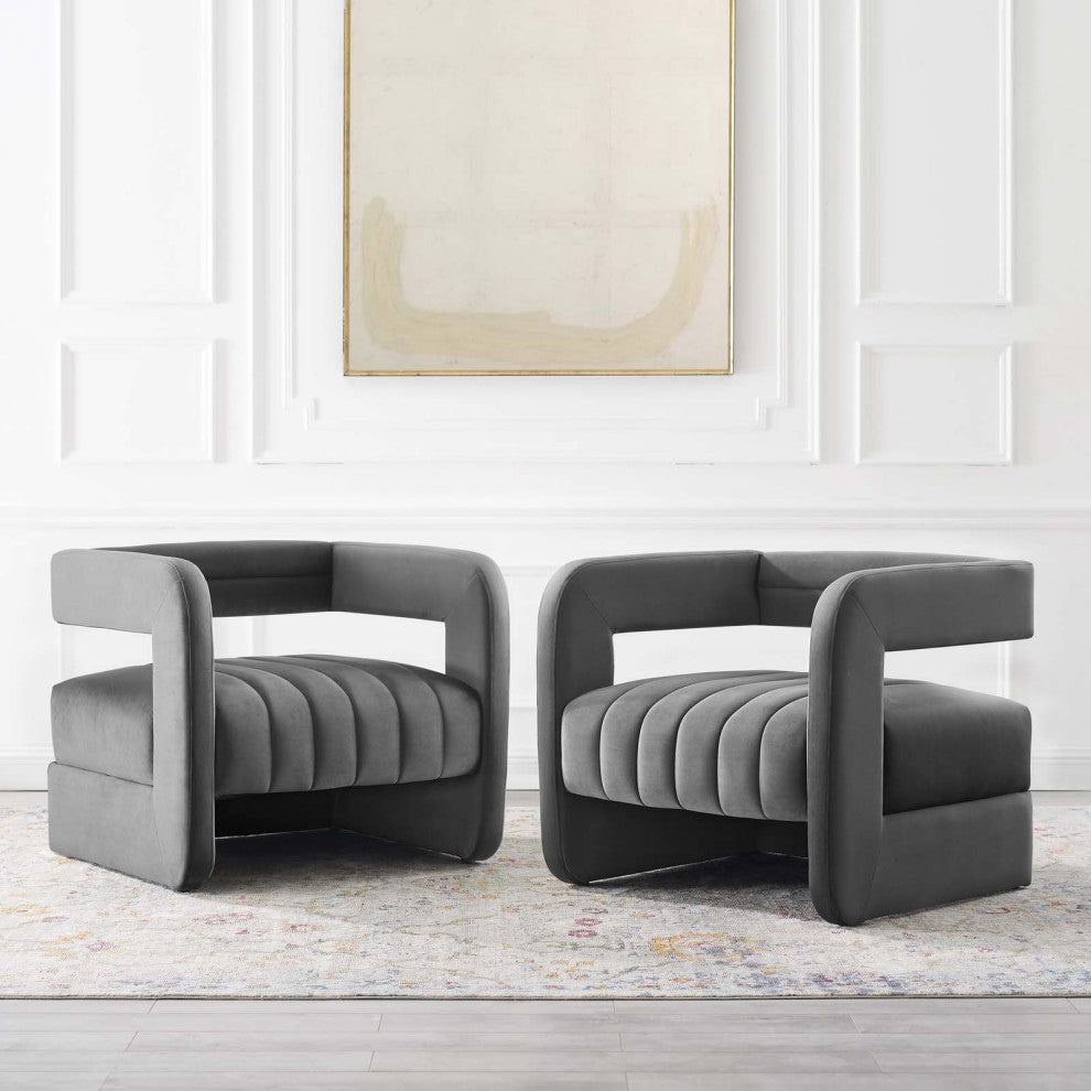 Armchair Accent Chair, Set of 2, Velvet, Dark Gray, Modern, Lounge