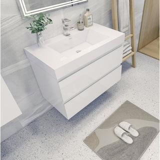 36" Wall Mount Vanity with Reinforced Acrylic Sink, High Gloss White