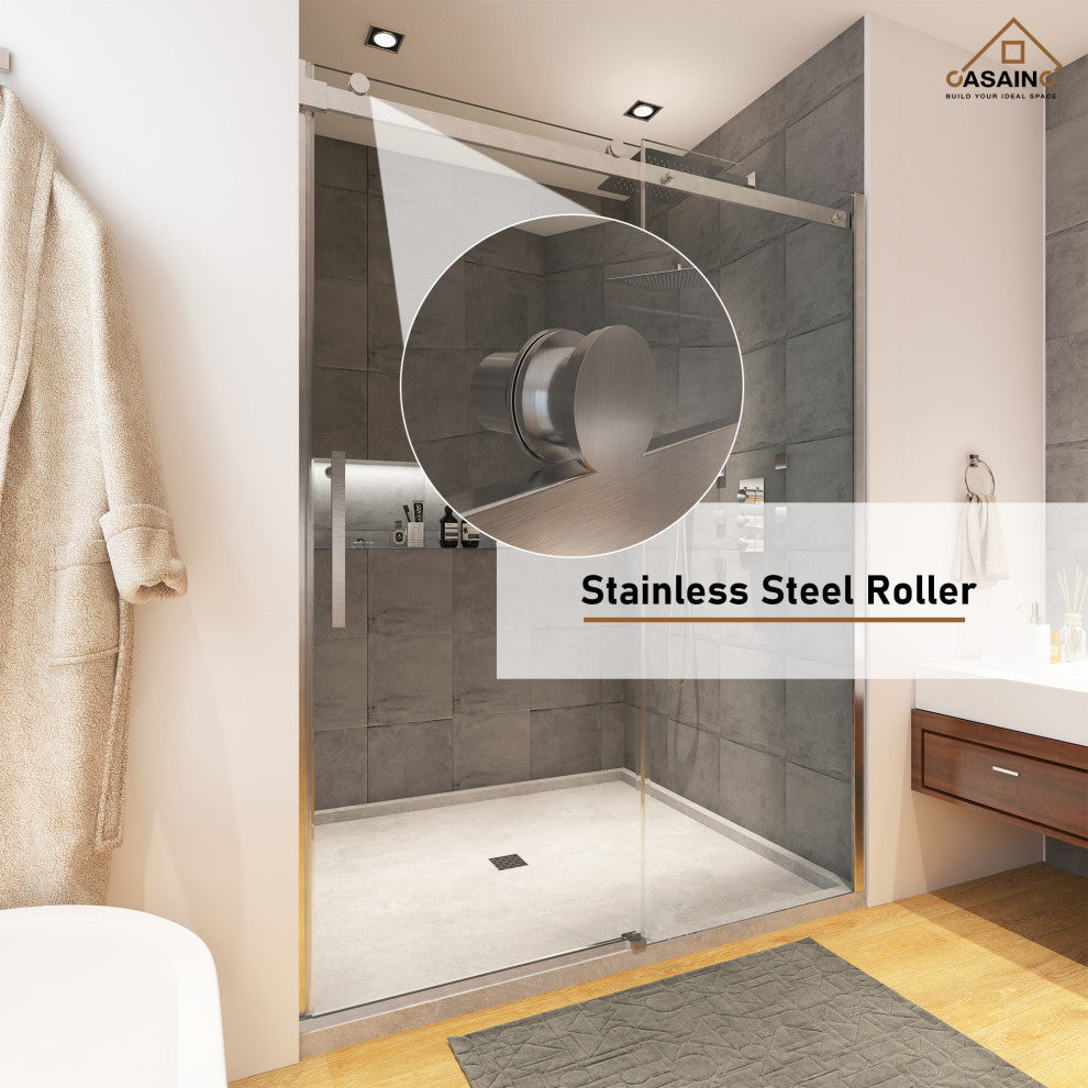 48-in x 76-in Frameless Sliding Shower Door, Brushed Nickel