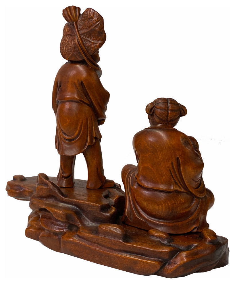 Chinese Oriental Wood Artistic Golden Kids Carving Display Figure Art Hws1843
