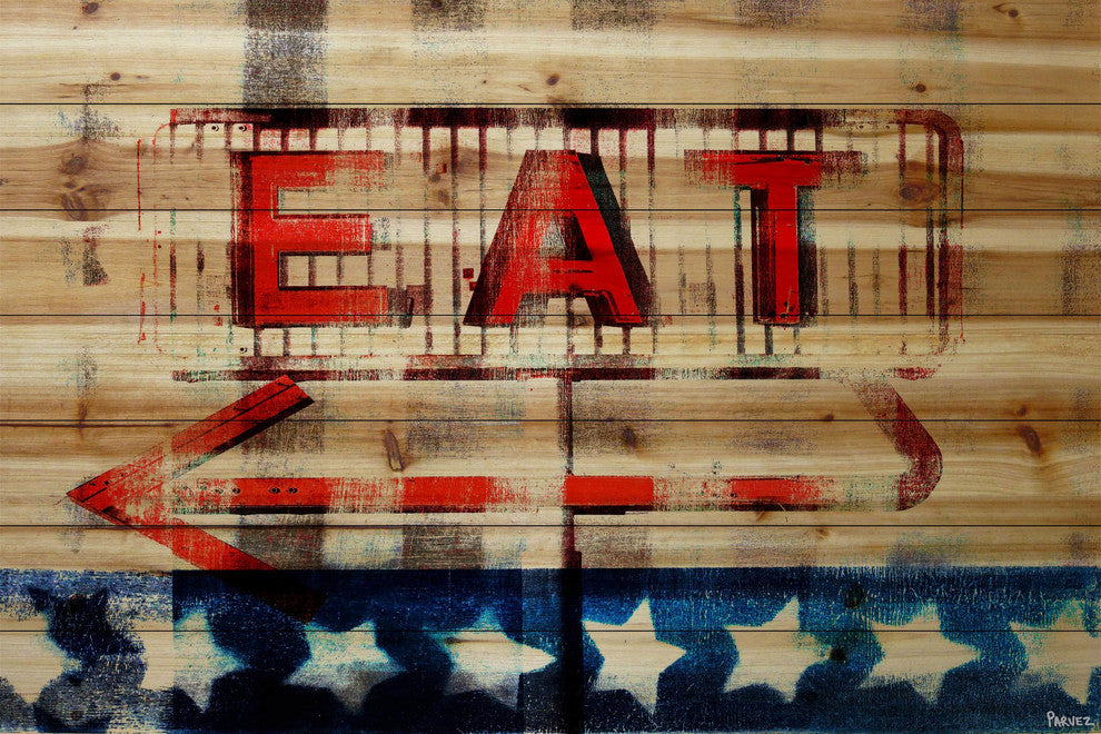 "Eat" Painting Print on Natural Pine Wood, 60"x40"