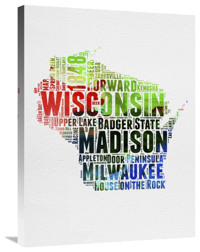 "Wisconsin Watercolor Word Cloud" Fine Art Print