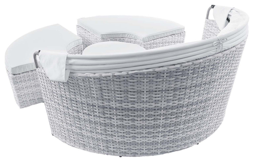 Daybed Sofa Bed, Sunbrella, Gray White, Rattan, Wicker, Outdoor Patio