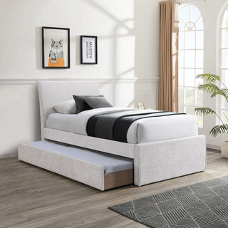 Myles Upholstered Trundle Bed, Cream, Twin, Chenille Fabric