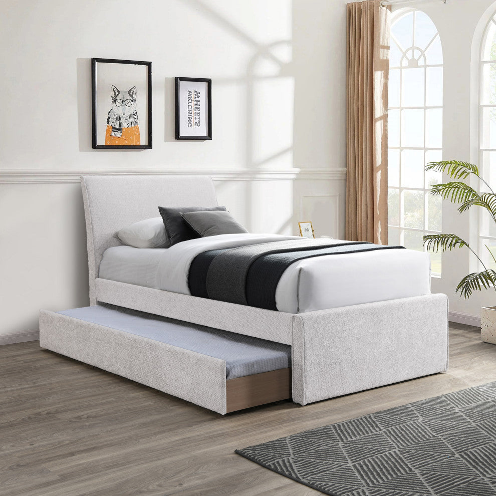 Myles Upholstered Trundle Bed, Cream, Twin, Chenille Fabric