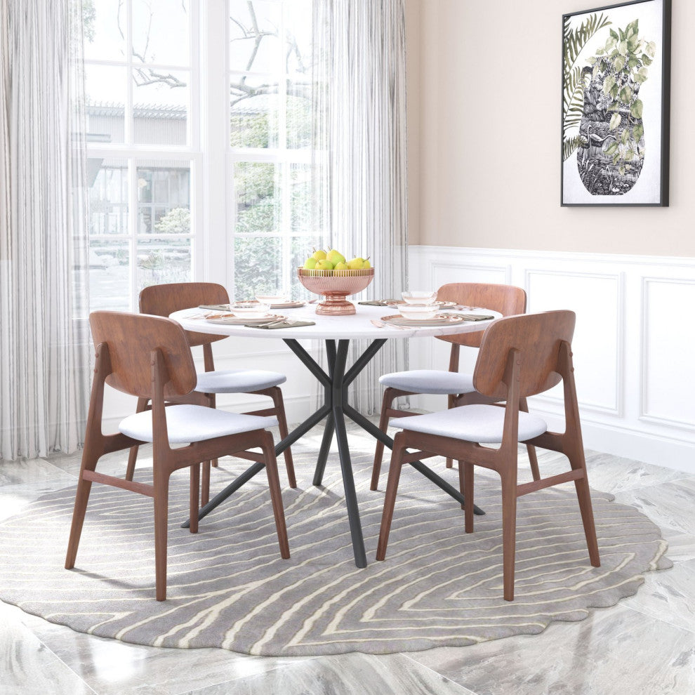 Dining Chair, Set of 2, Fabric, Wood, Gray, Walnut, Bar Kitchen Pub Bistro