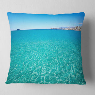 Blue Benidorm Levante Beach Seascape Throw Pillow, 18"x18"