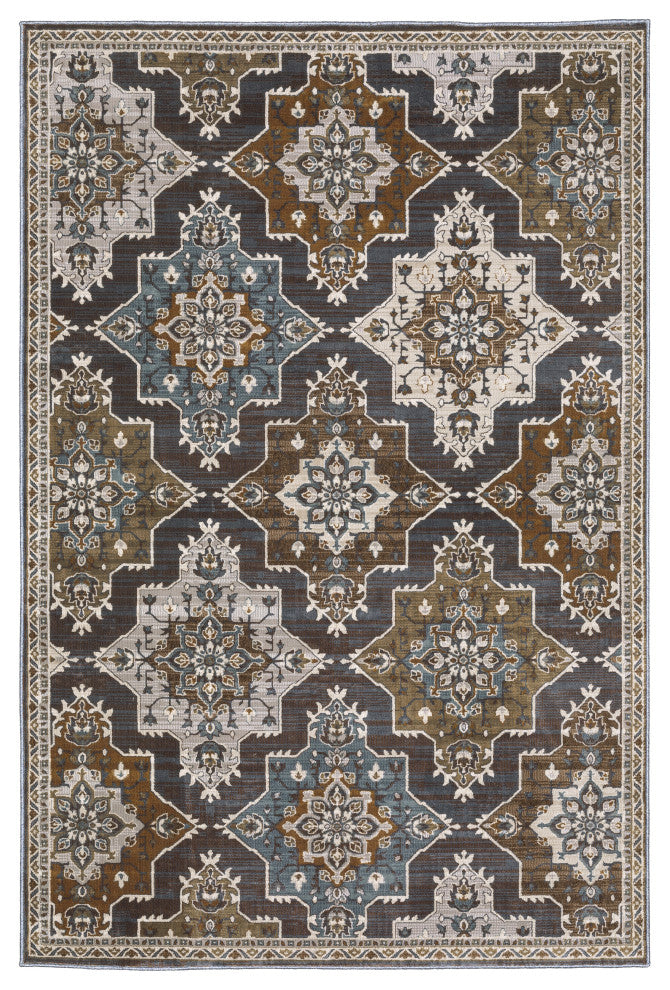 Emilia Panel Medallions Blue/ Rust Area Rug 5'3" x 7'6"