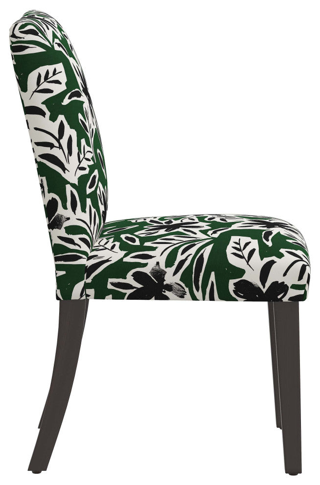 Square Dining Chair With Tapered Legs, Cari Floral Green Black Oga