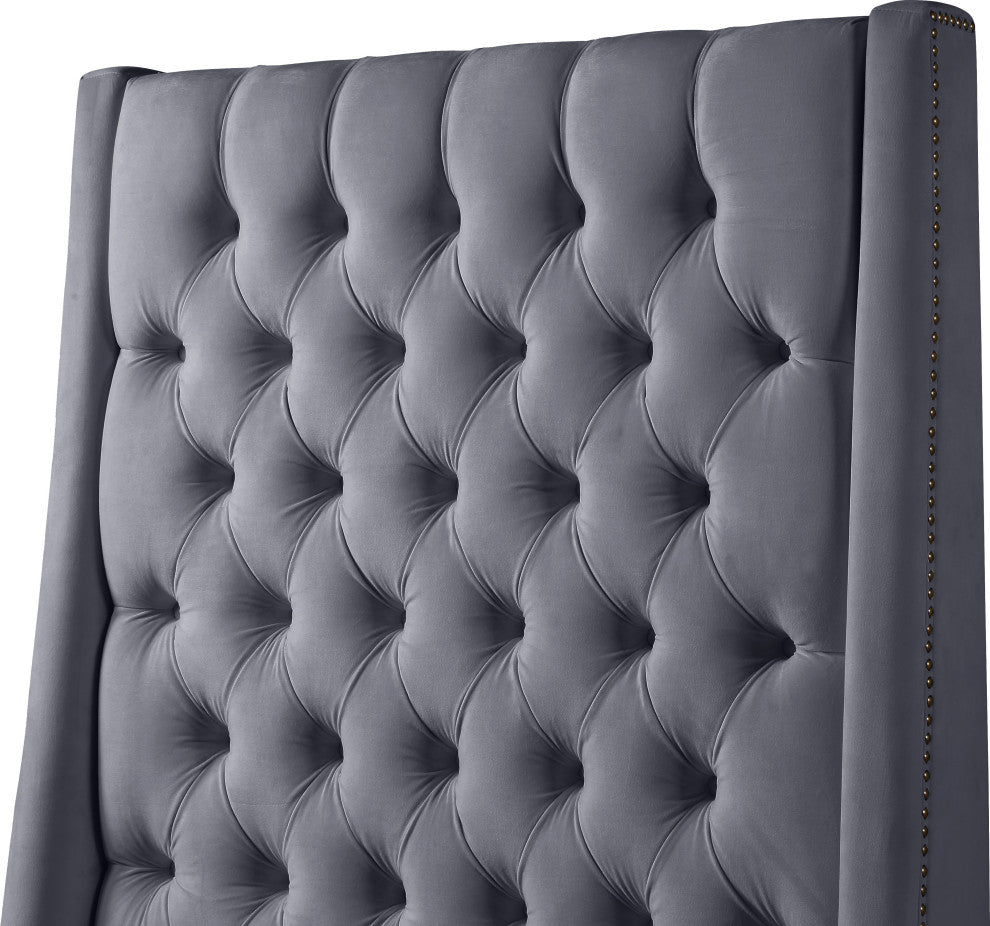 Fritz Velvet Upholstered Bed, Gray, Full
