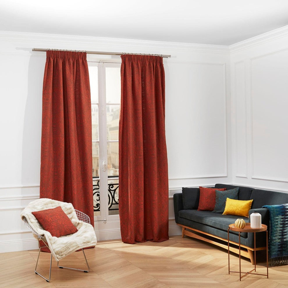 Anita Gathered Curtain, Orange And Natural, 53"x112"
