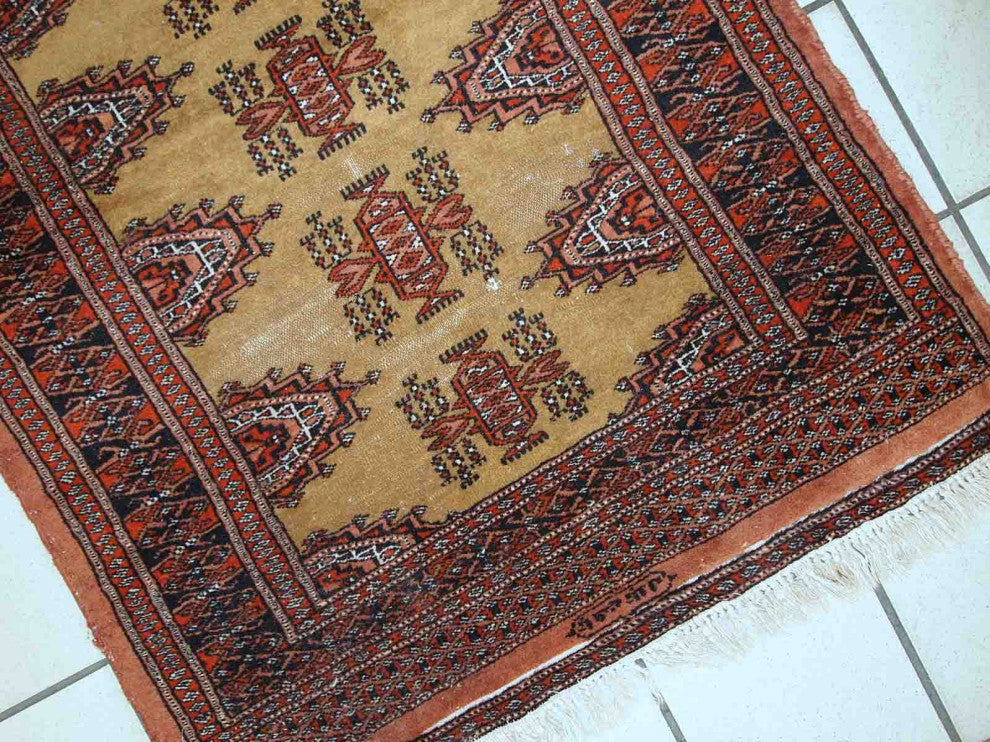 Handmade Vintage Uzbek Bukhara Rug, 2.5'x3.9', 77cm x120cm 1960s