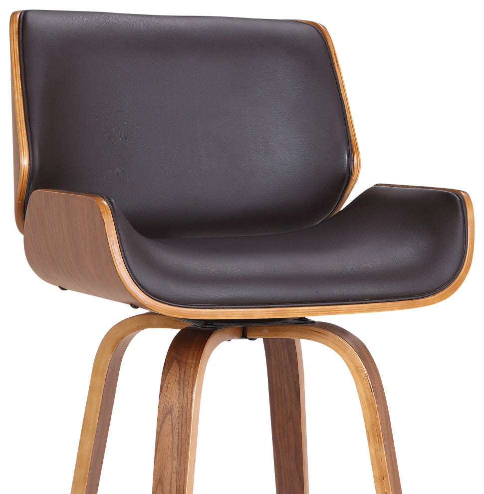 30" Brown Faux Leather Wooden Base Bar Stool