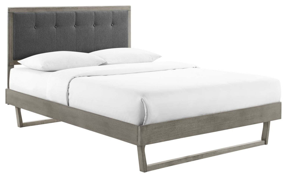 Willow King Wood Platform Bed With Angular Frame Gray Charcoal