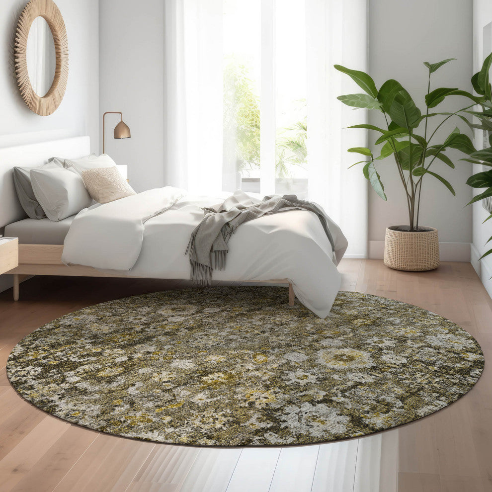 Premium Machine Washable Mayfield AMF651 Mocha 8' x 8' Round Rug