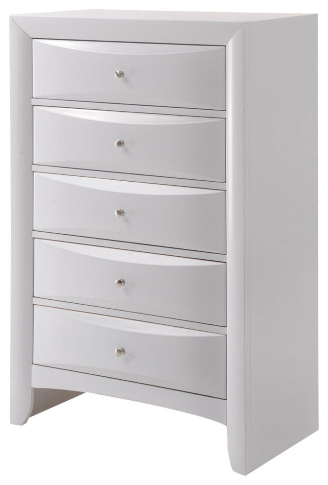 Sturdy Wood Chest with 5 Drawers, White