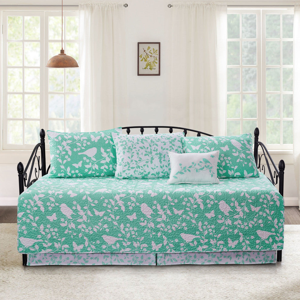 Birdsong 6-Piece Quilted Daybed Set, Teal, Daybed, 75"x39"