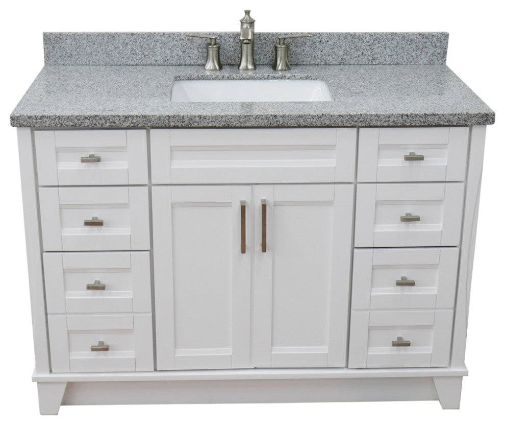 49" Single Sink Vanity, White Finish With Gray Granite And Rectangle Sink