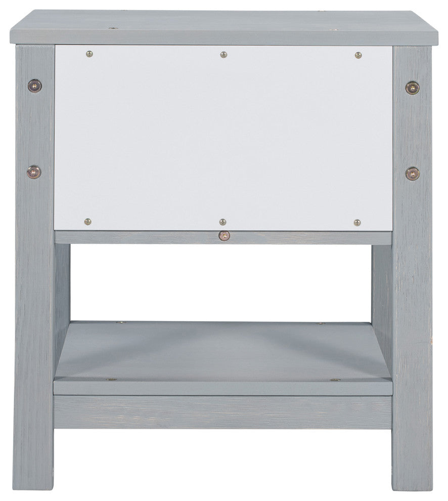1-Drawer Wood Nightstand with Open Shelf (Set of 2) , Grey, 19'' X 16''