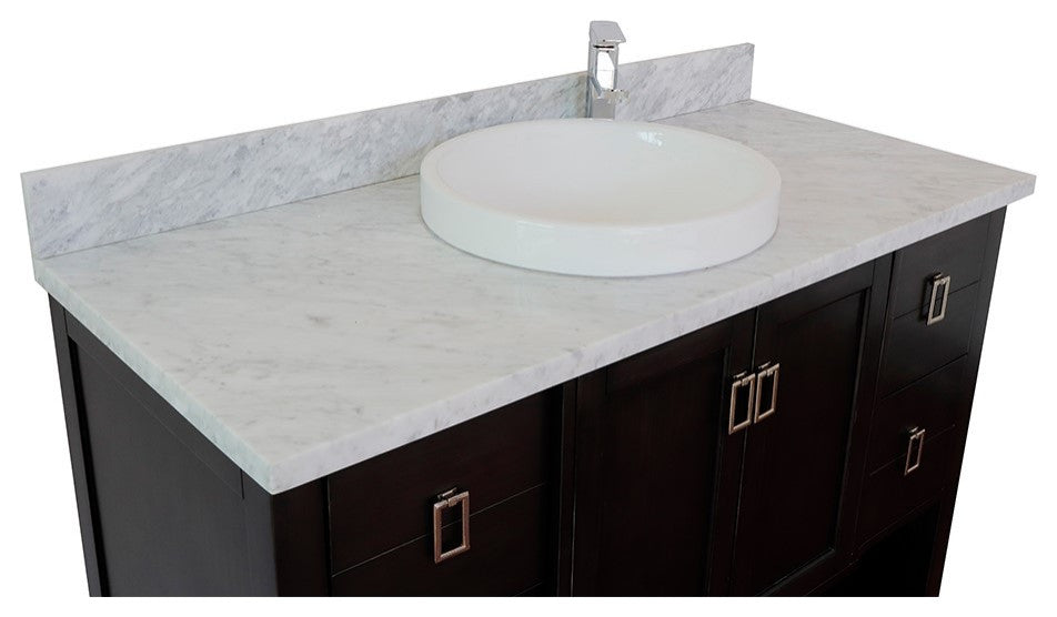 49" Single Vanity, Silvery Brown Finish With White Carrara Top