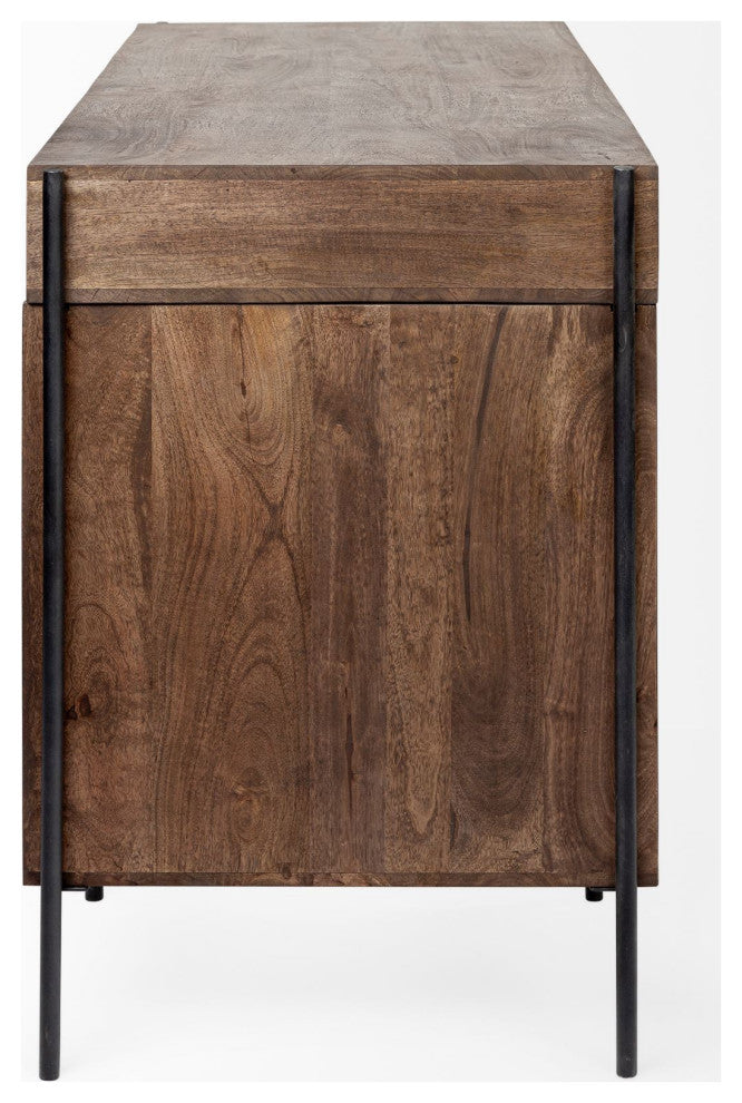Medium Brown Wooden Writing Desk With 3 Drawers And 3 Open Shelves