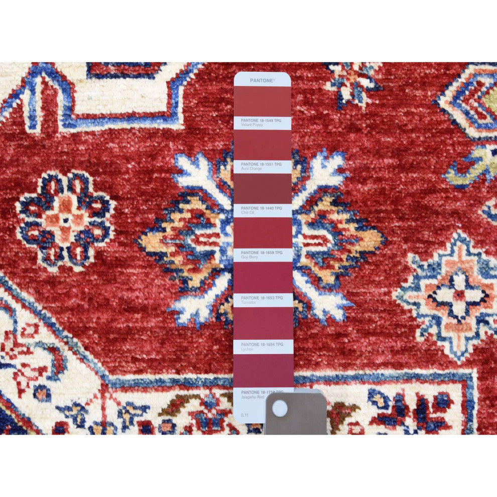 Tomato Red Afghan Super Kazak Pure Wool Hand Knotted Oriental Rug, 8'10"x13'0"