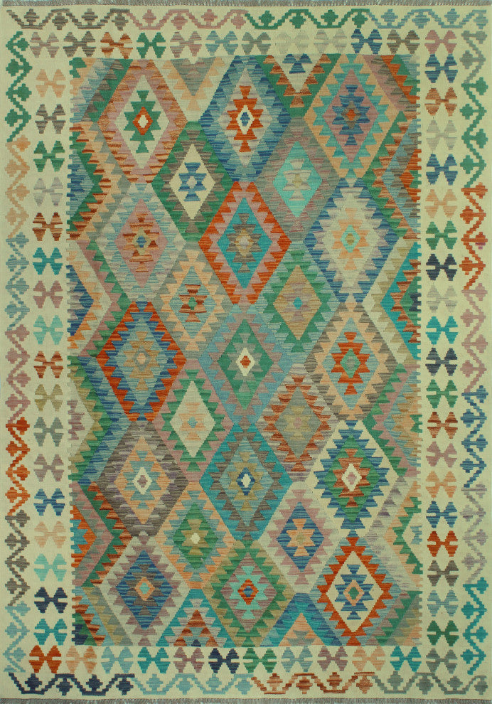 Sun Faded Kilim Carter Ivory/Blue Rug, 6'5x9'7