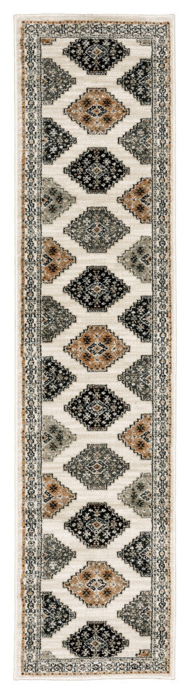 Garson Diamond Medallions Area Rug, Ivory, 1'10"x7'6"